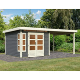 Abri de jardin en bois massif gris terre 7,50m² Kastorf 6 avec appentis 320cm – Karibu Ma boutique